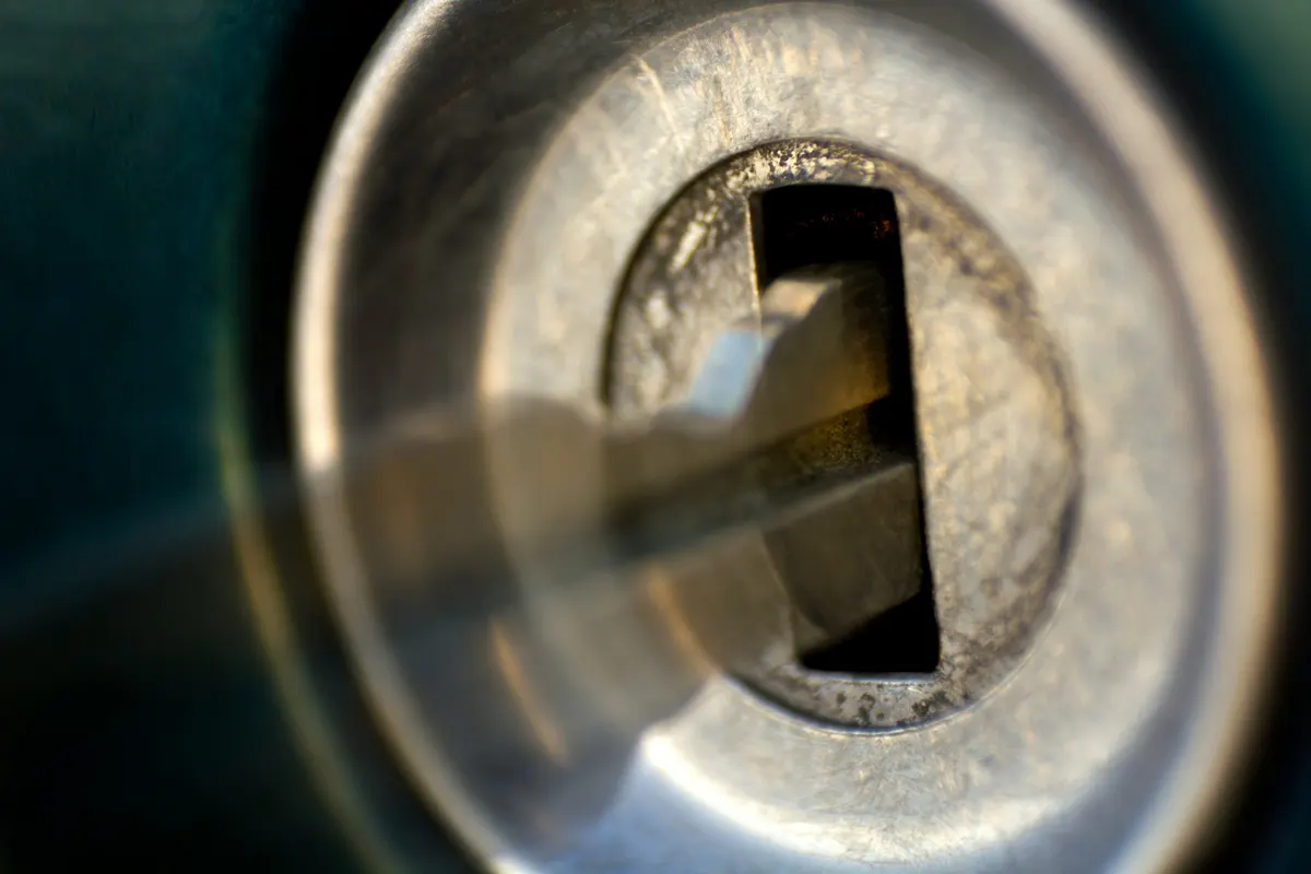 Close-up of a key inside a lock cylinder